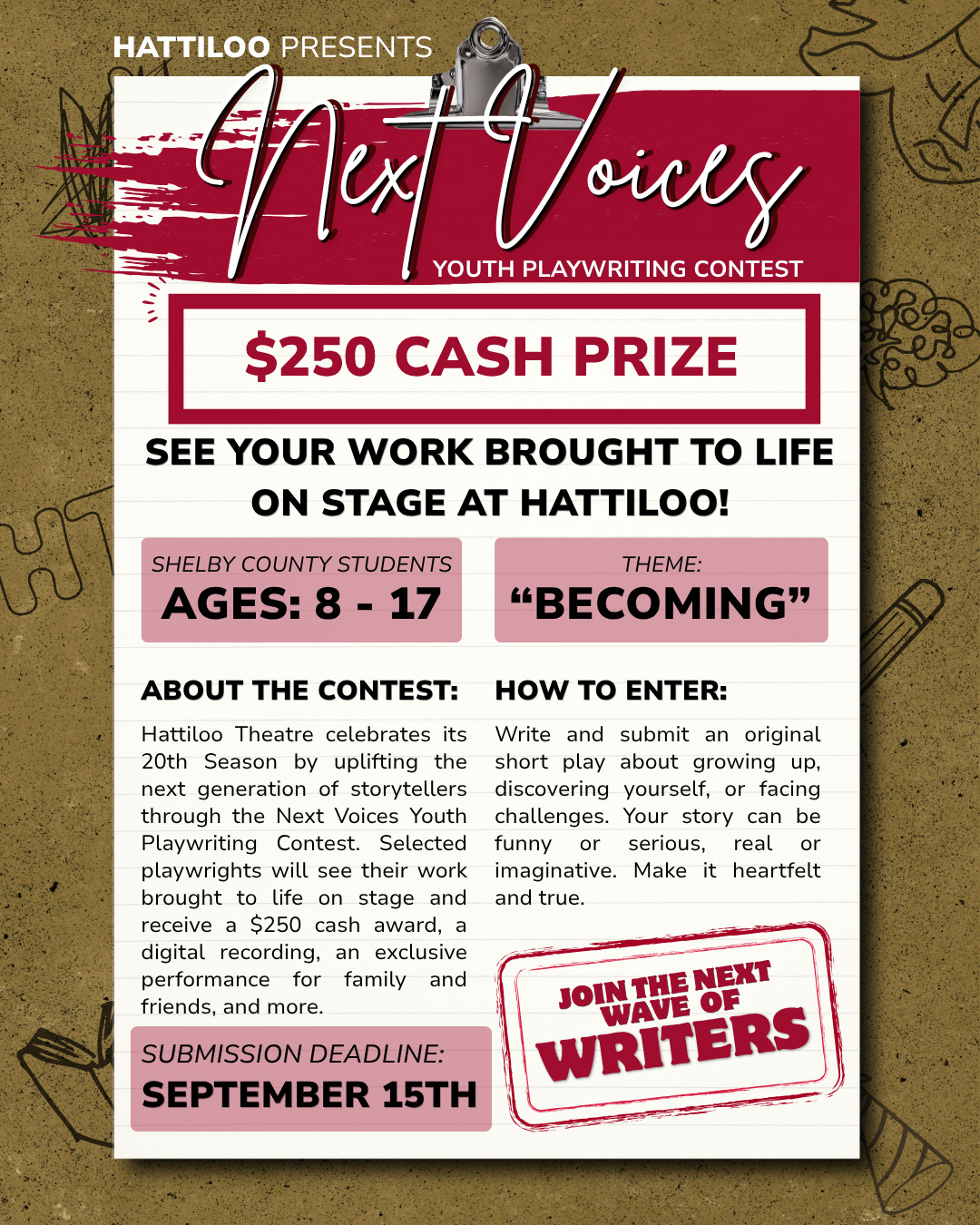 Next voices youth playwriting contest - Next Voices: Youth Playw